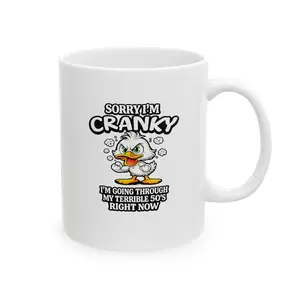Funny Cranky Mug – “Sorry I’m Cranky” Terrible 50s Coffee Mug, Gag Gift for Mom, Dad, Coworker, Birthday Gift Idea