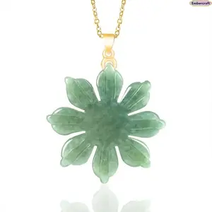 Jade Sunflower Necklace for Women, 18K Gold Plated Waterproof Pendant Jewelry, Elegant Natural Jade Aesthetic Necklace, Gift for Her, Daily Wear & Birthday Gift
