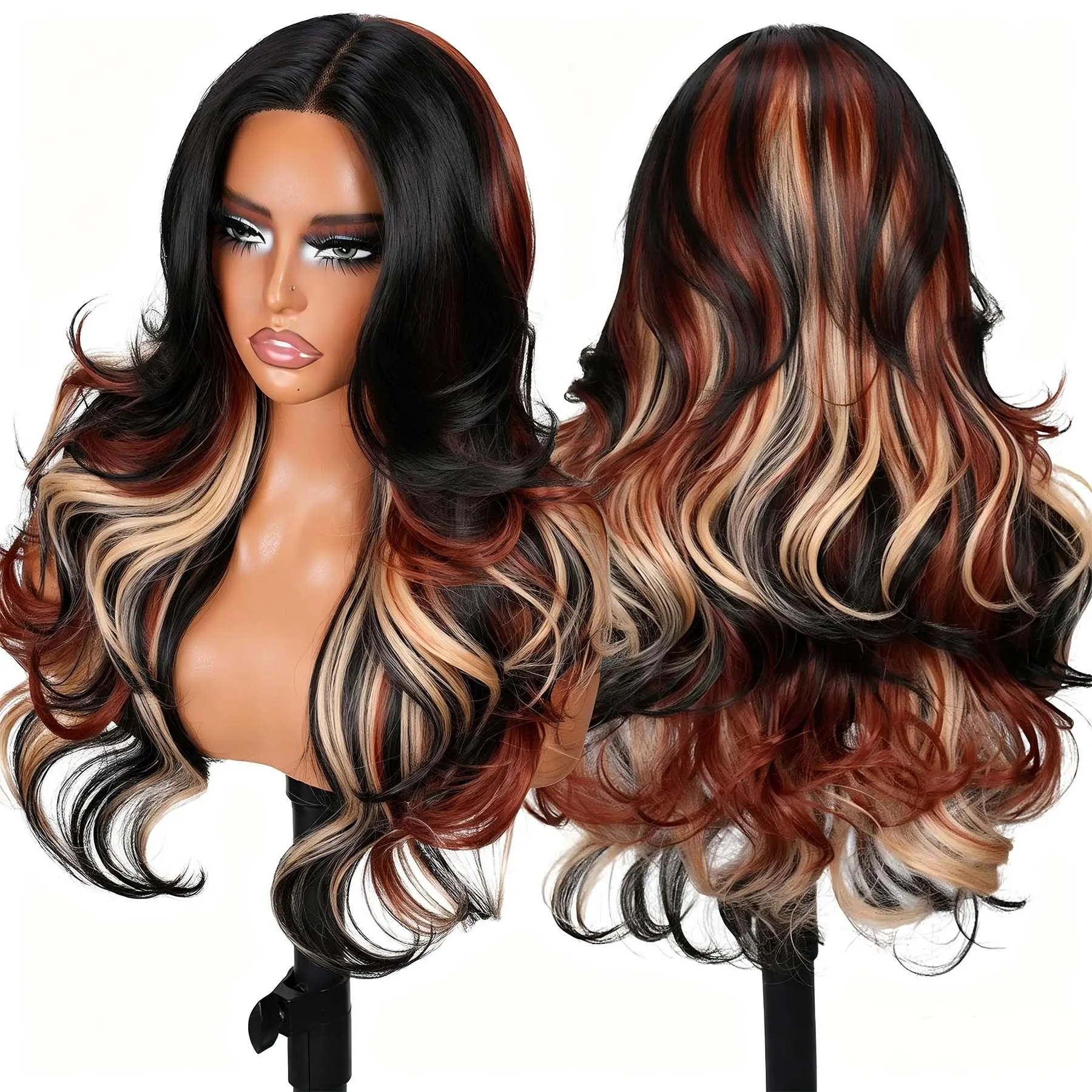 GKtineke Calico Wig, Pre-Layered Body Wave Wig for Women, 5×3.5×2 Lace Front Synthetic Wig, Glueless Wear and Go Quick Style, Beginner Friendly Wig.