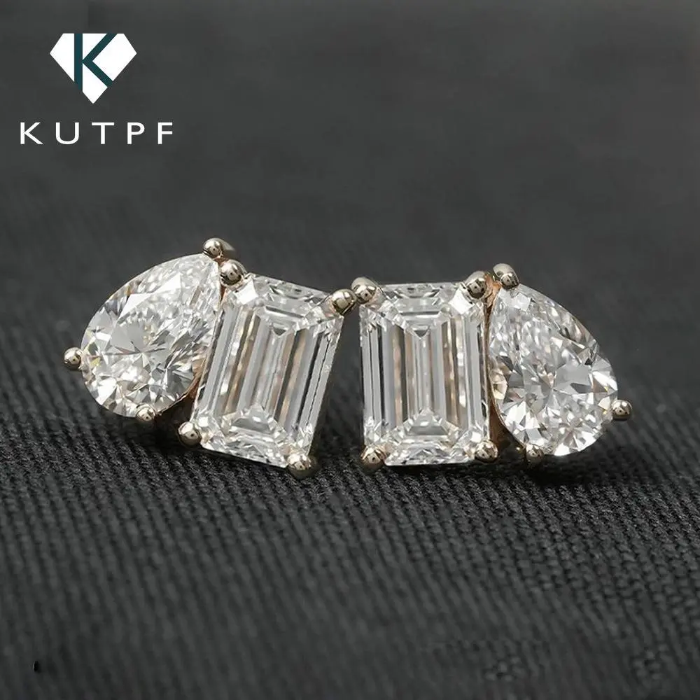 4cttw Radiant/Emerald &Pear Cut Moissanite Stud Earrings for Women S925 Silver with Certificate 2-Diamond Earrings Fine Jewelry