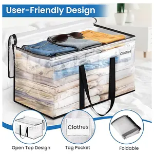 Clear Extra Large Moving Bags,Heavy-Duty Waterproof Storage Tote Bag with Reinforced Handles & Zippers,Transparent Organizer for Clothes,Bedding,Dorm,Moving (Clear- 88L)