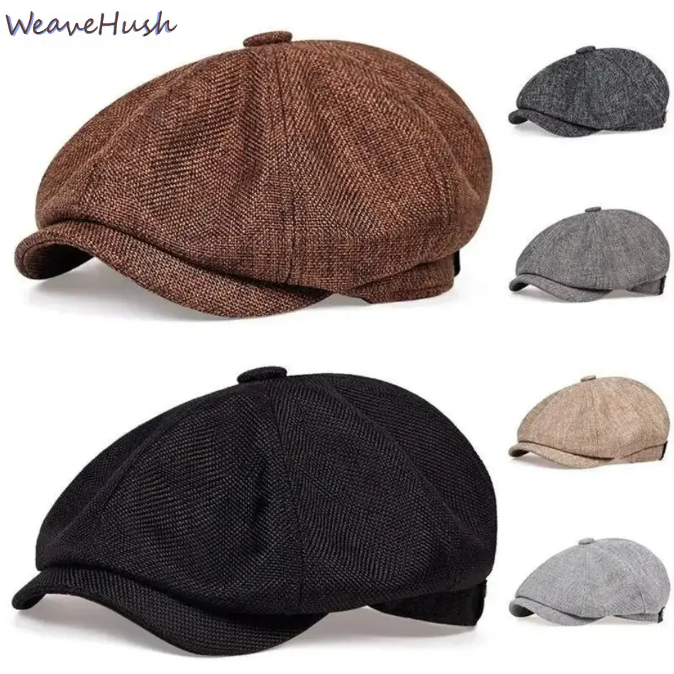 Men’s Vintage Peaky Blinders Black Newsboy Cap - British Style Octagonal Flat Baker Boy Cabbie Hat, Lightweight Breathable Cloth Outdoor Winter Accessory, Classic Old Money Aesthetic Unisex Daily Fashion Black Hat
