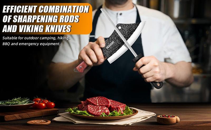 4 Piece Serbian Chef Knife Set with Gift Box, Butcher Knife Set, Hand Forged Kitchen Knife Set Meat Cleaver Boning Knife Viking Knife with Sheaths for Home Cooking Camping Outdoor BBQ