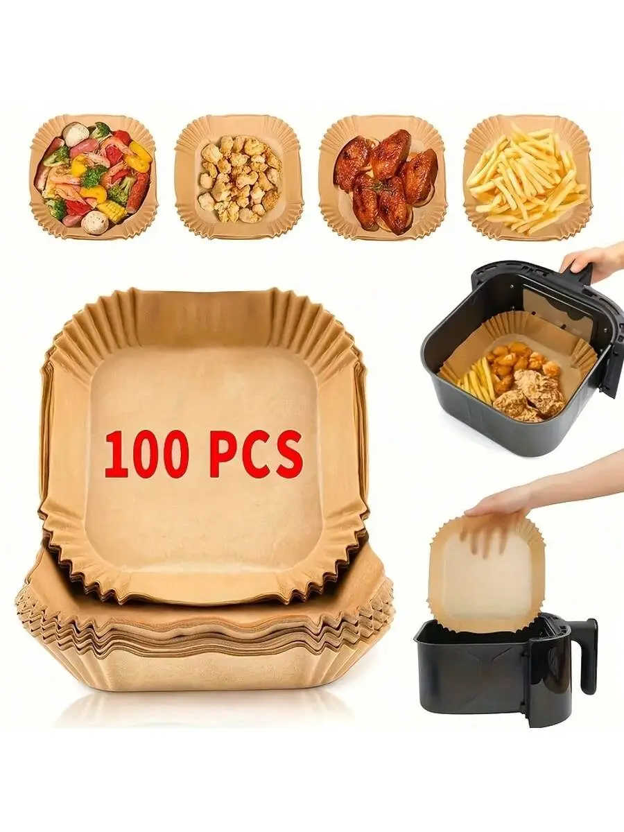 100pcs, Square Disposable Air Fryer Liners (6.3in/8in), Paper Air Fryer Liner Pots, Paper Basket Bowls, Baking Trays, Oven Accessories, Baking Tools, Kitchen Gadgets, Kitchen Accessories,Kitchen Accessories,Cocina,Thanksgiving Gifts, Christmas Gifts,