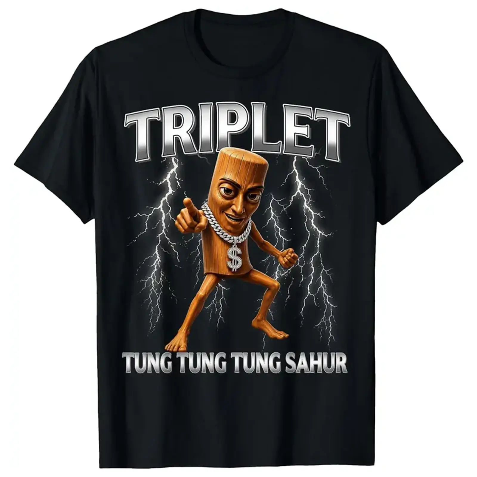 Triplet Wooden Man Meme Graphic Print T-Shirt,Premium Soft Cotton Unisex Crew Neck Short Sleeve