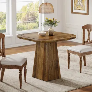 TRIBEWOOD Square Dining Table for 2-4, 31.5" Farmhouse Small Kitchen Table with Heavy-Duty Pedestal Base, Kitchen Dinner Furniture for Dining Room, Apartment, Small Space, Rustic Brown