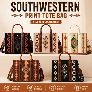 Women's Lightweight Nu Trendz Aztec Southwestern Boho Tote Bag, Geometric Print Western Handbag with Woven Detail & Crossbody Strap