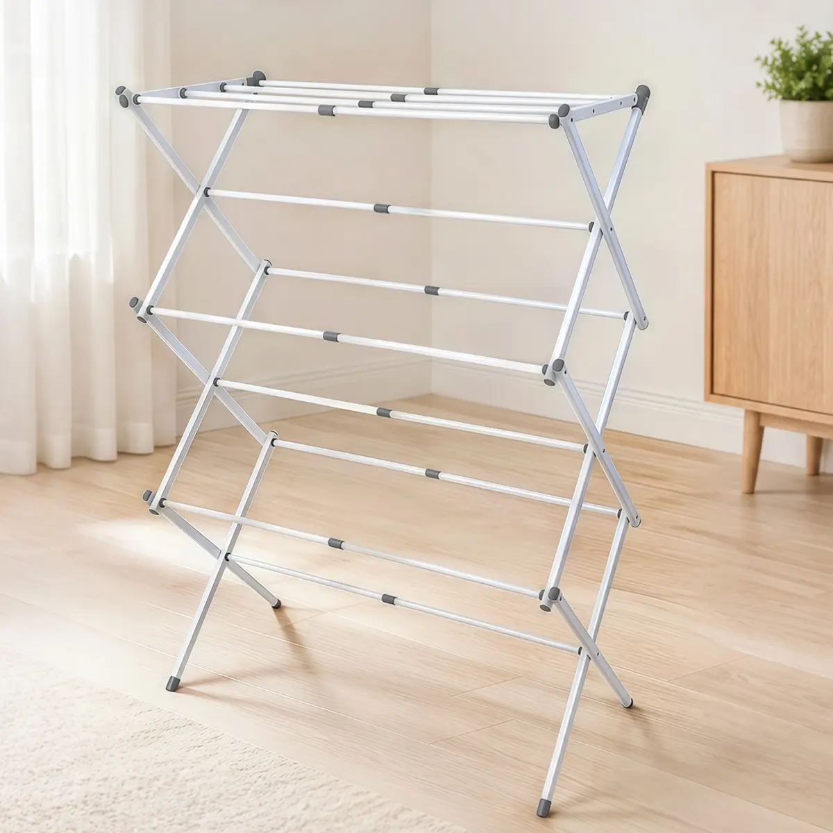 Heavy Duty Foldable Clothes Drying Rack - White Chrome Home Essential Laundry Accessory with Long-Lasting Metal Frame, Freestanding Functional Style, Easy Mobility, Compact Design, Large Capacity, Indoor-Outdoor Fits Any Space