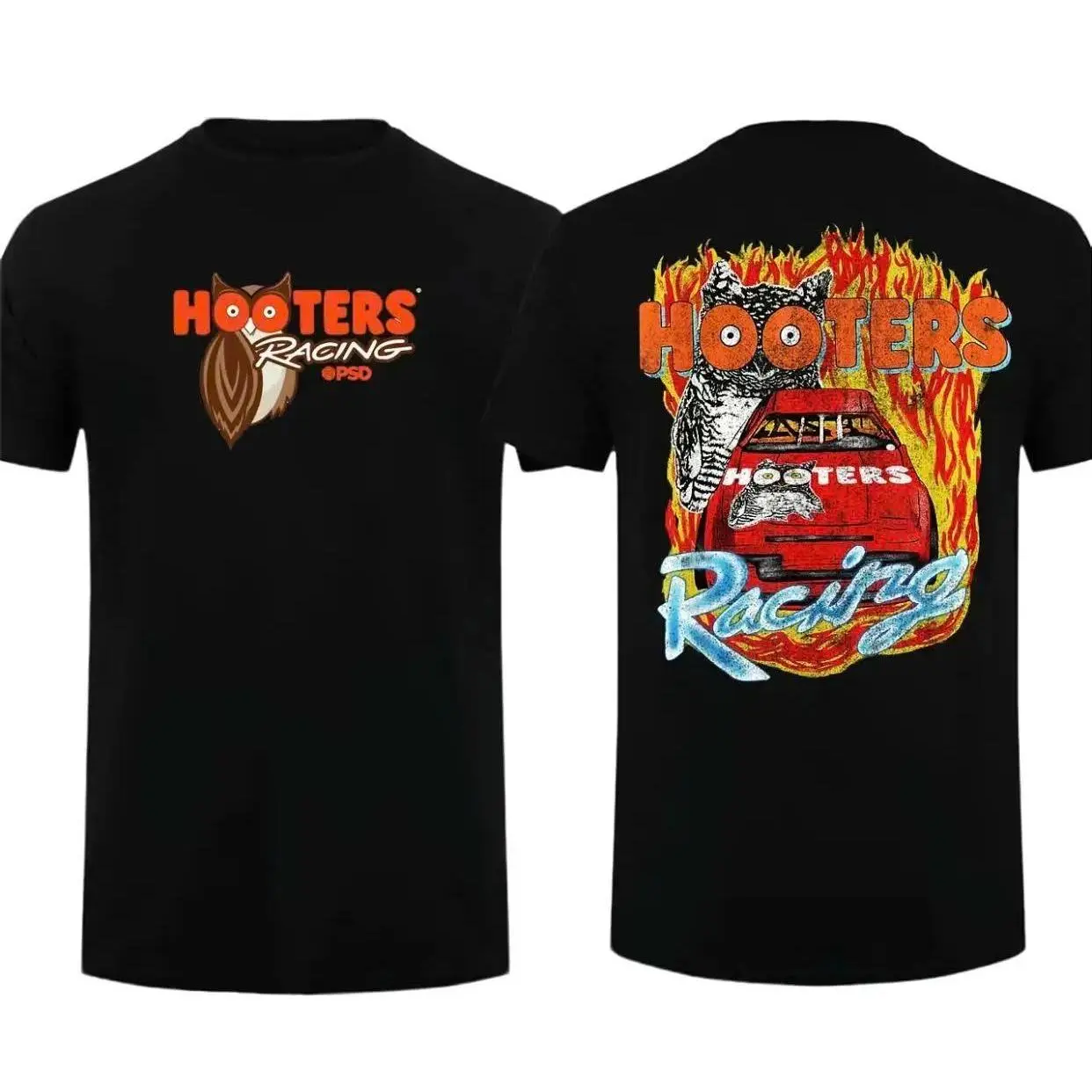 Hooters Racing Speed & Flame T-Shirt, Vintage Motorsport Graphic Tee for Car Enthusiasts