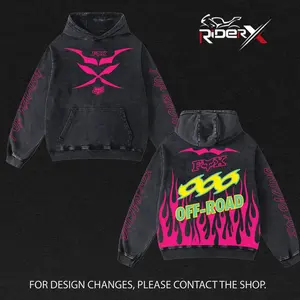 Foxx OFF- ROAD Biker Hoodie Washed Vintage Racing Streetwear, Motorcycle Graphic Hoodie Unisex, Designed for Motor Fans, Sportbike Culture, Speed Lovers & Urban Motorbike Style
