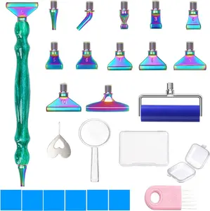 LEIYULY 25PCS Diamond Painting Pen, Diamond Painting Art Drill Bead Dot Pen Kit with 12 Threaded Metal Diamond Art Tips, 2 Storage Boxes,A 3X Magnifying Glass