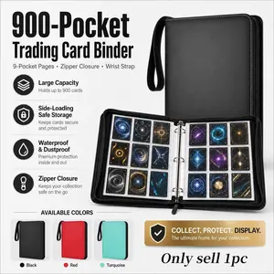 3 colors Trading Card Album 900 Pockets, 9 Pockets per Page,Large Capacity Double-Sided Zipper Card Storage Case,PU Leather Card Holder, durable and waterproof, EasyDisplay & Convenient to Carry, for Sports, Baseball,Football and Gaming Cards