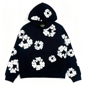 Denim Tears Men's Two-Piece Cotton Wreath Print Tracksuit - Couple Set - Unisex Hoodie and Shorts Combination - Casual Streetwear Hip Hop Fashion Outfit