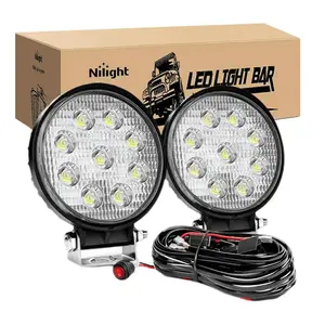 Nilight 4.5 Inch 27W Round Flood LED Light Pods Kit (Pair) | 12FT Wire
