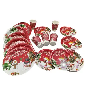 Festive Christmas Party Supplies Set, Snowman-Themed Paper Plates & Cups, Food-Safe Design, Perfect for Thanksgiving Halloween Xmas Decorations