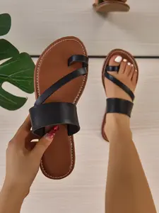 Slip-On Flat Sandals, Minimalist Sandals, Simple One-Strap Design, Classic, Round Toe, Rubber Sole, Casual All Season Footwear, Perfect for Daily Commute