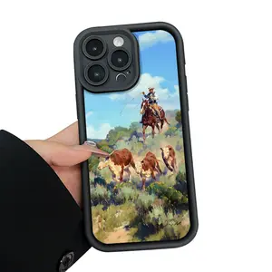 Cell Phone Case for IP 17/16/15/14/13/12/11 Series (Pro, Pro Max & Standard) - Cool Cowboys Driving Cattle Pattern, Military-Grade Shockproof & Non-Slip Protection, Soft Silicone Protective Cover