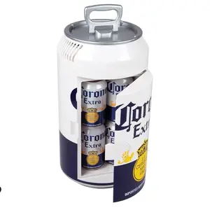 Corona 8 Can Portable Mini Fridge w/ 12V DC and 110V AC Cords, 5.4L (5.7 qt) Beer Can Shaped Personal Cooler, White, Travel Fridge for Beer, Snacks, Lunch, Drinks, Home, Office, Bar, Dorm, RV