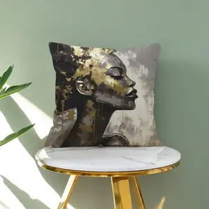 Single-Sided Print Pillowcase, Luxury Gold Portrait Art Design, Hidden Zipper, Home Decor, Sofa, Car, Bedroom, Living Room