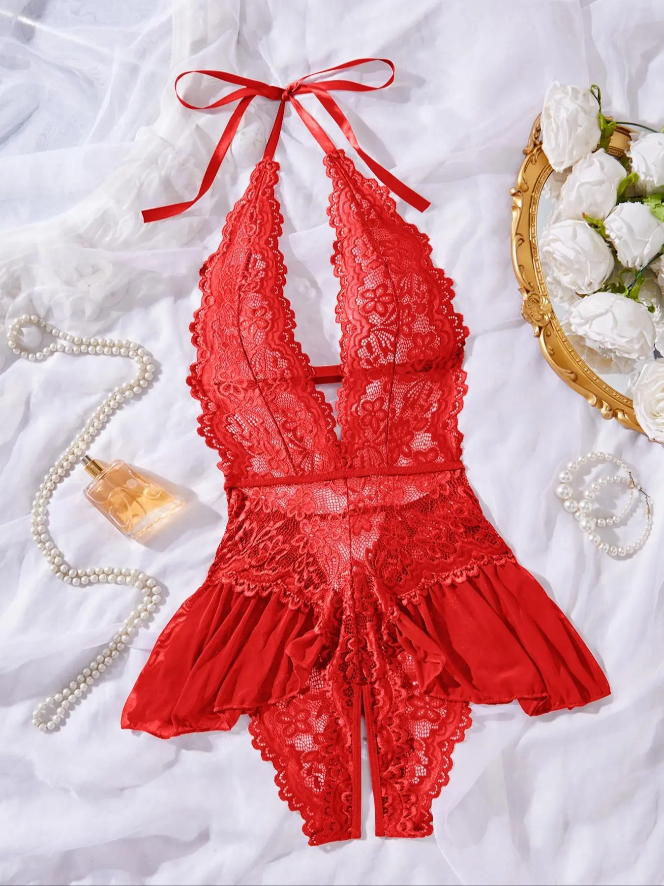 Women's Sexy Open Front Fitted Lingerie, Fashion Tie Details, Lace Decoration, Lightweight Fabric, Semi-Transparent, Sleeveless, Waist Bodysuit - TikTok Shop Women's Sexy Open Front Fitted Lingerie, Fashion Tie Details, Lace Decoration, Lightweight Fabric, Semi-Transparent, Sleeveless, Waist Bodysuit - TikTok Shop