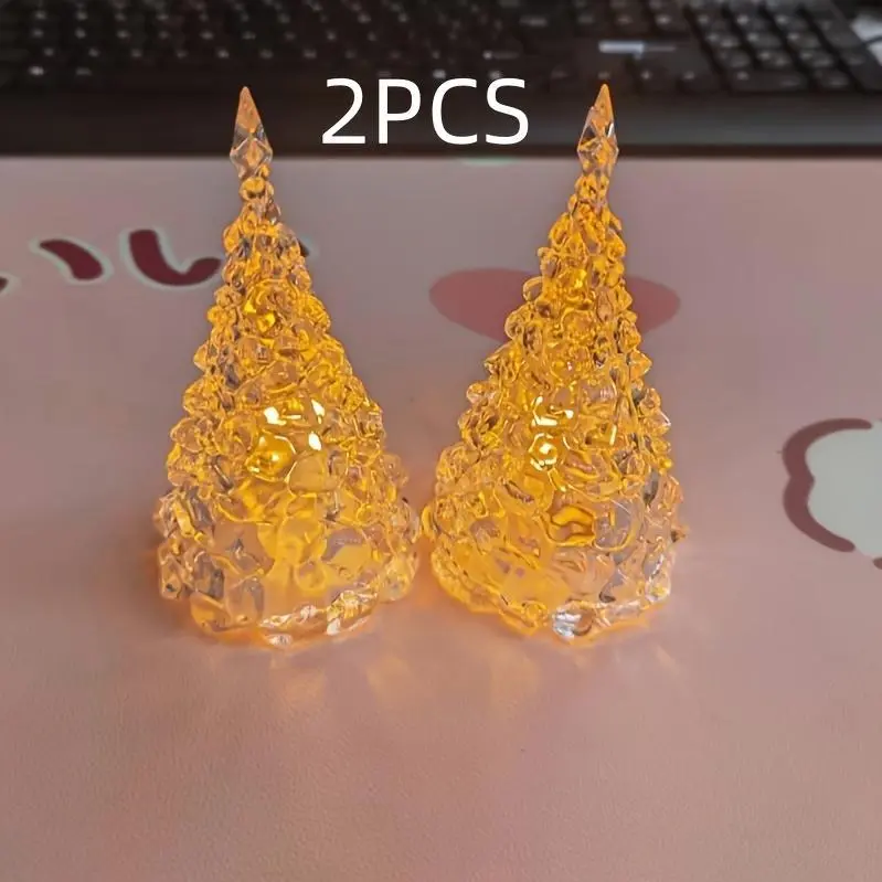 8pcs Set Of Christmas Tree Colorful Lights, Explosive Holiday Decoration Small Gift Star Tree Night Light, Mini Led Christmas Gift Desktop Small Ornaments, Decorative Scene Ambient Light