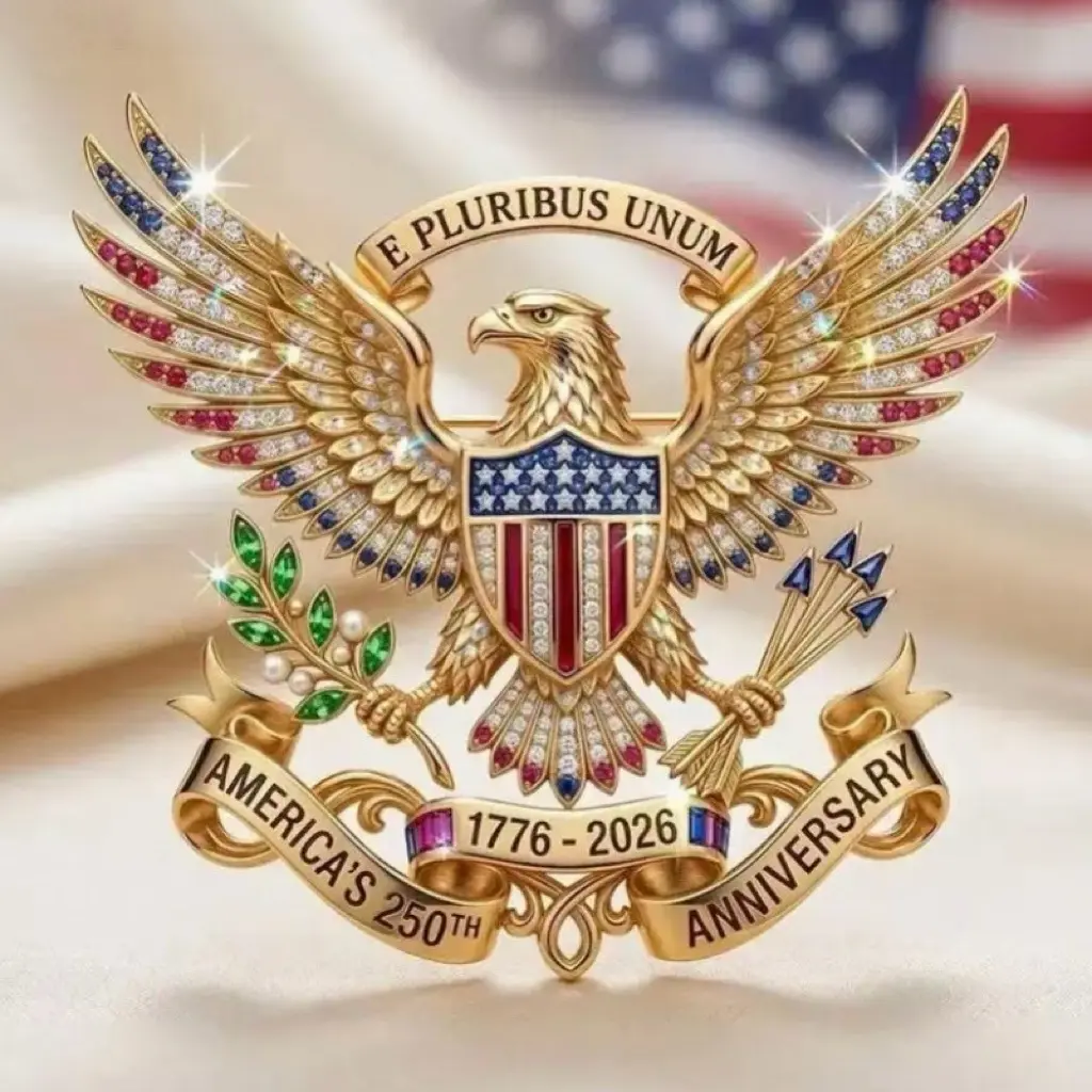 Virelyn B US 250th Anniversary Brooch Pin, USA 250th Anniversary Metal Lapel Pin, Patriotic Eagle Rhinestone Lapel Pin, Independence Day Souvenir Gift