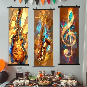 3-Piece Hanging Banner Set, Vibrant Geometric Music Unframed Art Print Poster, Modern Living Room Decor, Waterproof Home Wall Art, Bedroom Mural