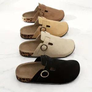 New Women's Vintage Slip-On Mules with Thick Rubber Sole, Round Toe, and Soft Thick Sole for Autumn and Winter, Comfortable Casual Large Size Slippers, Women Shoes