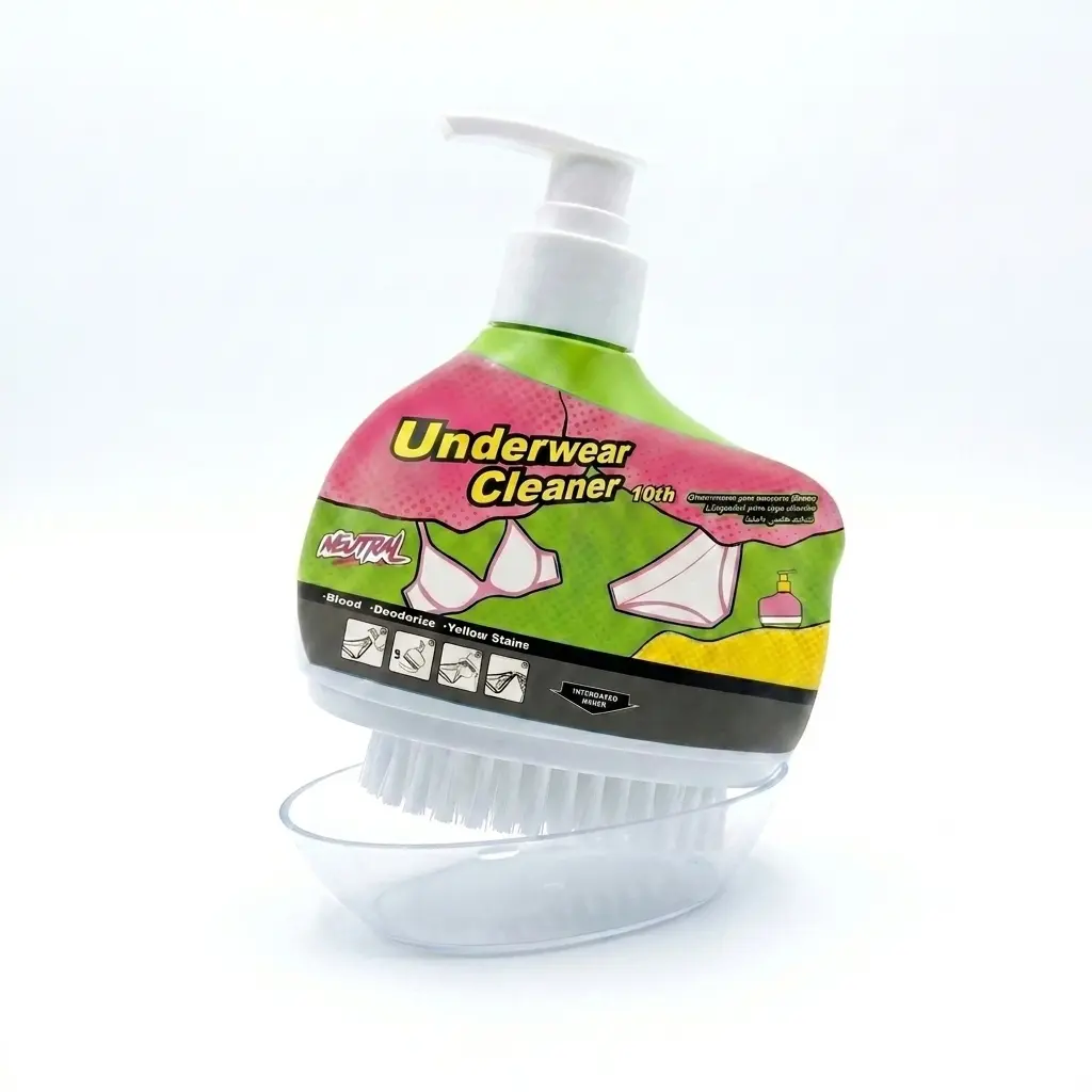 Underwear Cleaner Wash with Built-in Soft Brush - Blood & Urine Stain Remover. Nail-Friendly Hands-Free Lingerie Detergent. Toothbrush-Grade Bristles for Deep Clean.