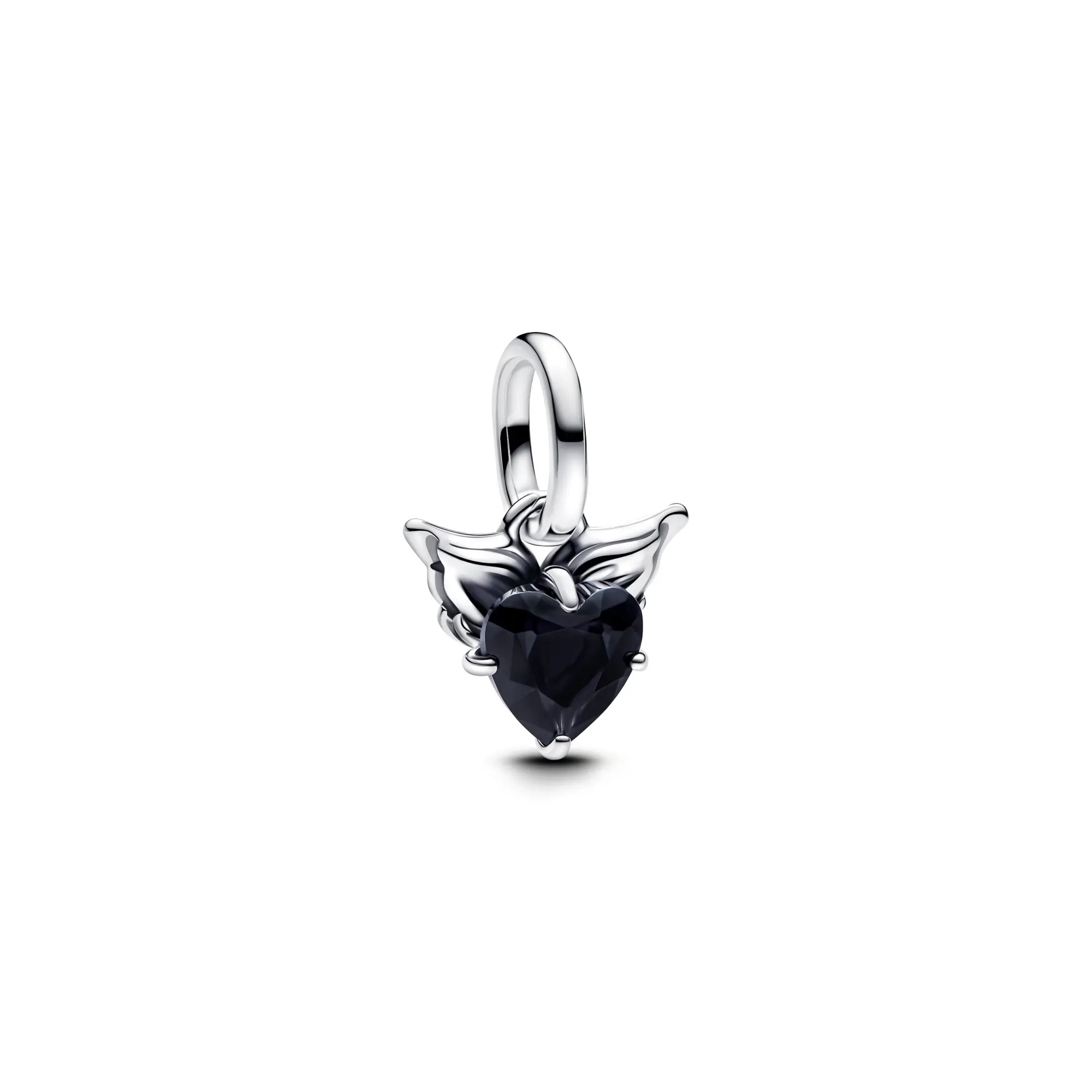 Pandora Winged Heart Mini Dangle Charm, Sterling Silver 793626C01, Crafted Cut-Out Charms & Pendants with Black Man-Made Crystal Dangling Design