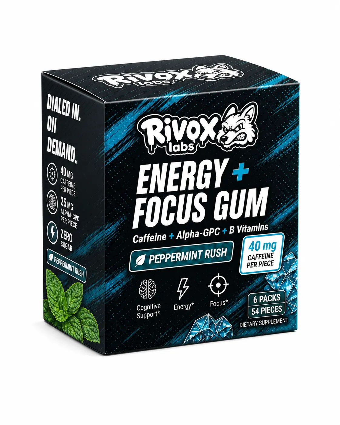 Rivox Energy + Focus Gum – Peppermint Rush