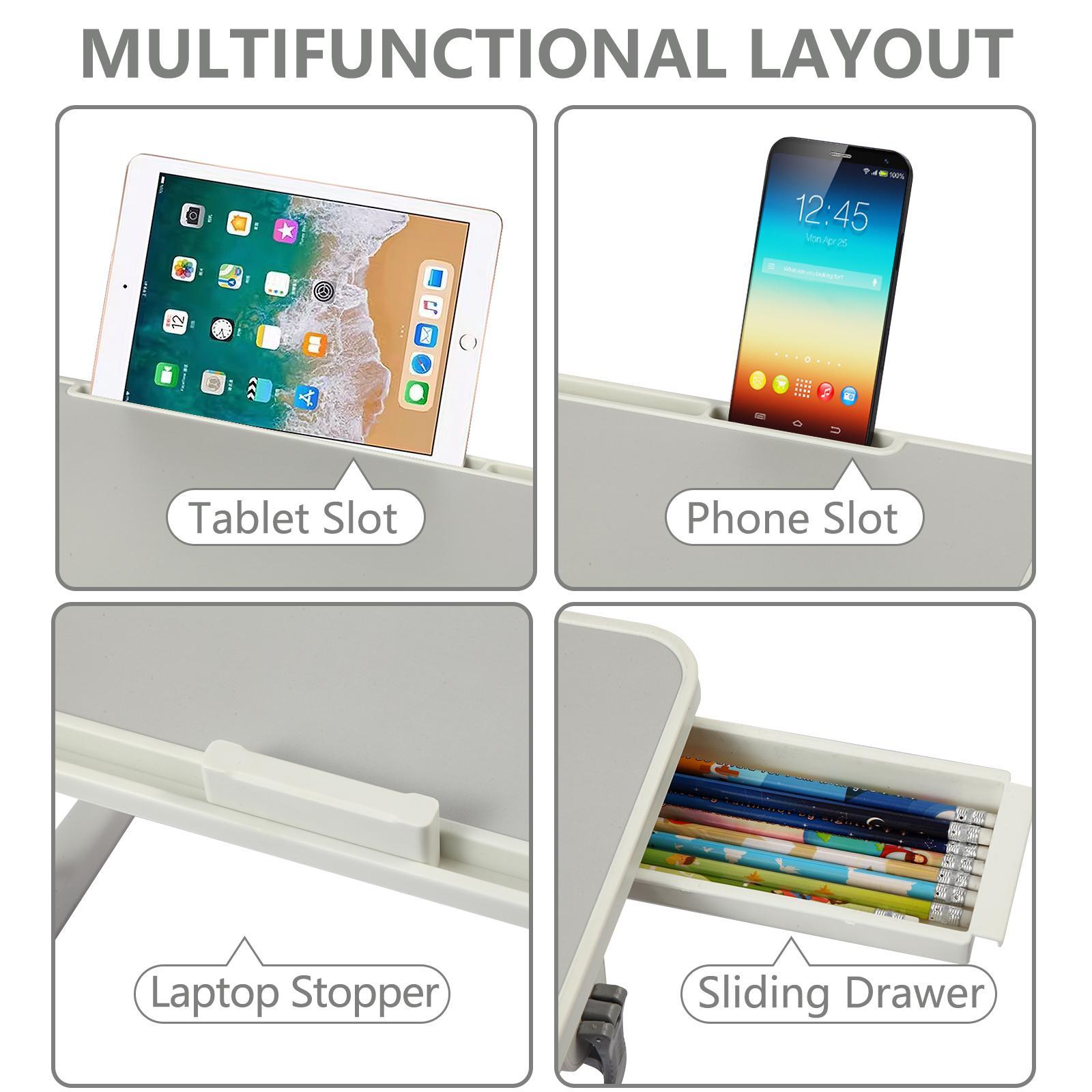 PHANCIR Foldable Laptop Lap Desk with 3 USB Ports, Adjustable Bed Tray Table, Built-in Fan and Light, Storage Drawer, for Home, Office & Outdoor Use