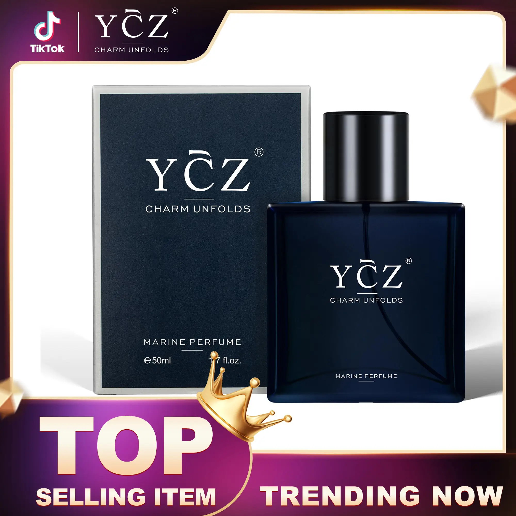 YCZ Cologne Midnight Gentleman Eau de Parfum for Men 50ml - Lasting Oriental Woody Scented Cologne with Vanilla Orchid Sandalwood Notes Marine Perfume