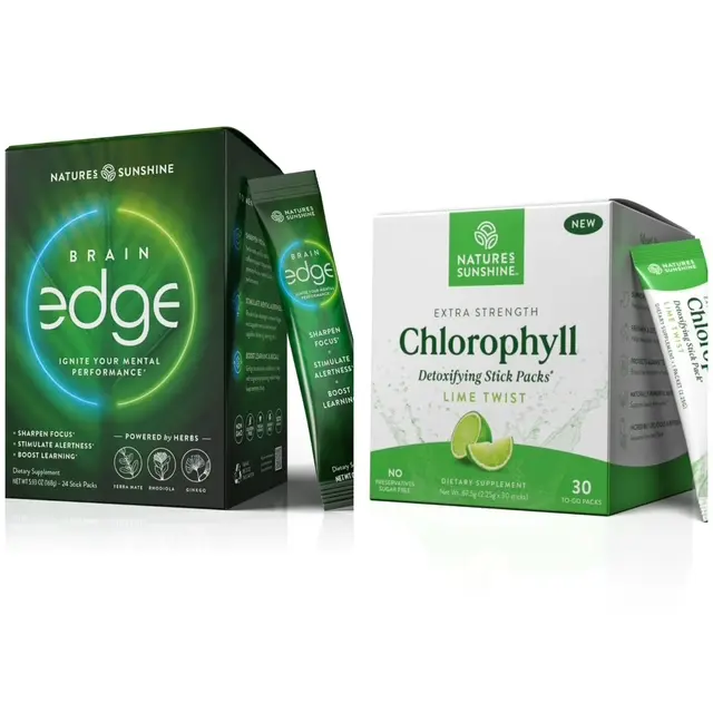Detox and Focus Bundle: Chlorophyll & Brain Edge Healthcare Supplement Ginkgo Mood Gut Health Stick Edible