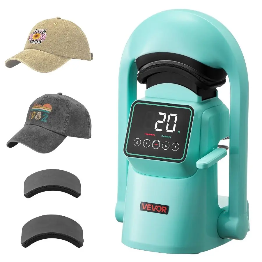 【toolupgrade】VEVOR Auto Hat Heat Press Machine, 2 Interchangeable Platens, Automatic Open & Release, Touchscreen for Precise Time & Temperature Control, Multifunctional Green Heat Transfer Printer for Caps & Hats