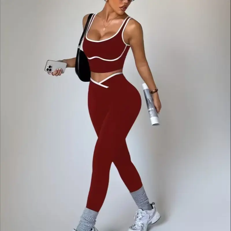 Women's Yoga Set, Sleeveless Backless High-Waisted Pants, Casual Gym Wear, Workout Running Clothes, All-Season Fitness, Comfortable & Stylish, Yoga Tracksuit Set, Exercise Clothing Set, Workout Running Outfits, Sporty High Stretch, Fitness Sportswear Set