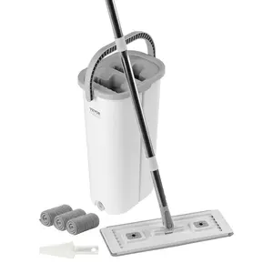 【SummerFinds】VEVOR Mop and Bucket with Wringer Set,  , Wet & Dry Use, Flat Mop and Bucket System with 3 Washable Microfiber Pads, Flat Mop with Stainless Steel Handle, Mop Bucket Set for Hardwood Tile Vinyl