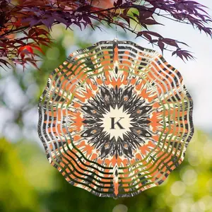 K Monogrammed Metal Wind Chime, Laser Cut Outdoor Indoor Decor with Rotating Hook, Wind Sculptures for Garden Patio Balcony