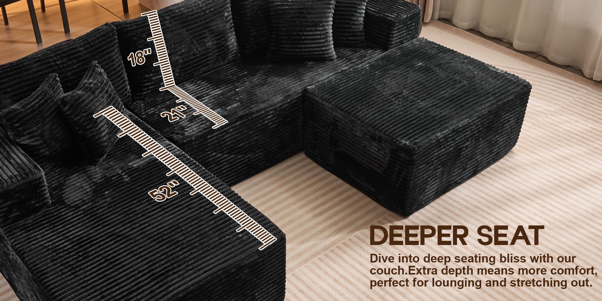 108" Boneless Couch Cloud Modular Sectional Sofa, Morden Couch With Removable Ottomans & Chaise, Plush Corduroy&Deep Seat Premium High-Density Foam Couches,  No Assembly Needed for Living Room