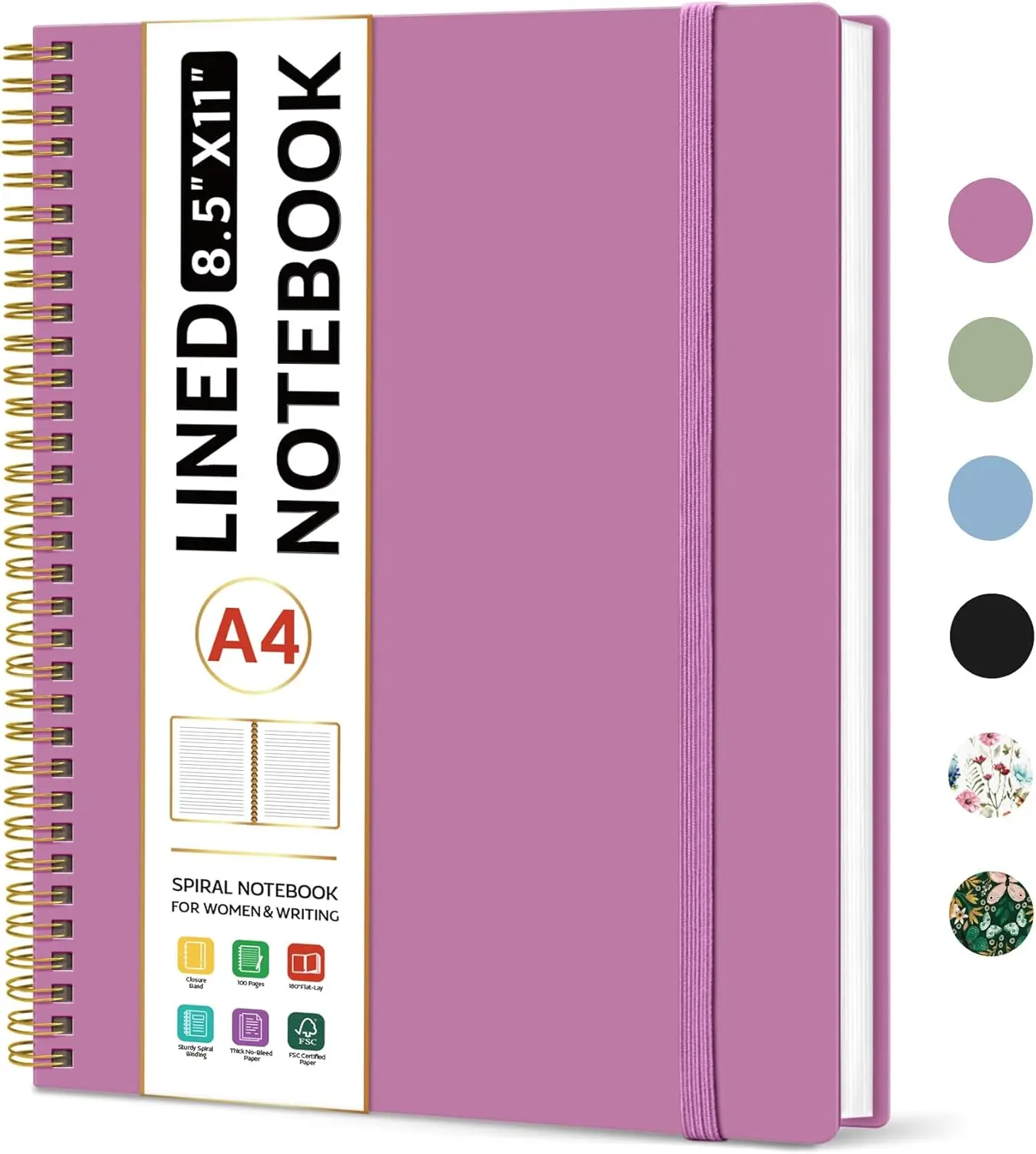Spiral Lined Notebook, 8.5"x11" Notebooks for Work, Large A4 Journal for Women & Men, College Ruled Journaling Notebook for Writing, Plastic Cover Spiral Journal, Purple