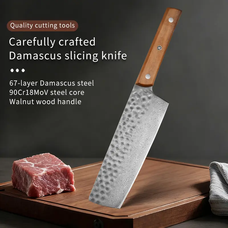6.7" Damascus Small Cleaver Knife - 67-Layer High Carbon Steel Nakiri Vegetable & Meat Slicing Knife with Walnut Handle - Razor Sharp 15° Edge for Home Kitchen vegetable knife