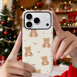 A Cute Bowknot Teddy Bear Pattern Two-in-One Matte Phone Case, Suitable for iPhone 17 Air/16 Plus/15 Pro Max/14 Pro/13/12/11/XS Max/X Phone Case, Ideal Gift for Family, Friends, Lovers, Girlfriends during Festivals FLEHYMSHK12