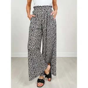 Wide Leg Leopard Pleated Comfy Pants