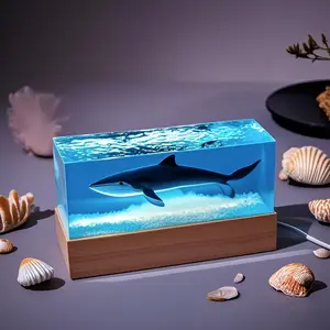 Blue Whale Ice Mountain Resin Lamp, Handmade LED Bedroom Ambiance Light, USB Energy-Saving Nightlight, Desktop Creative Decor, Birthday Gift