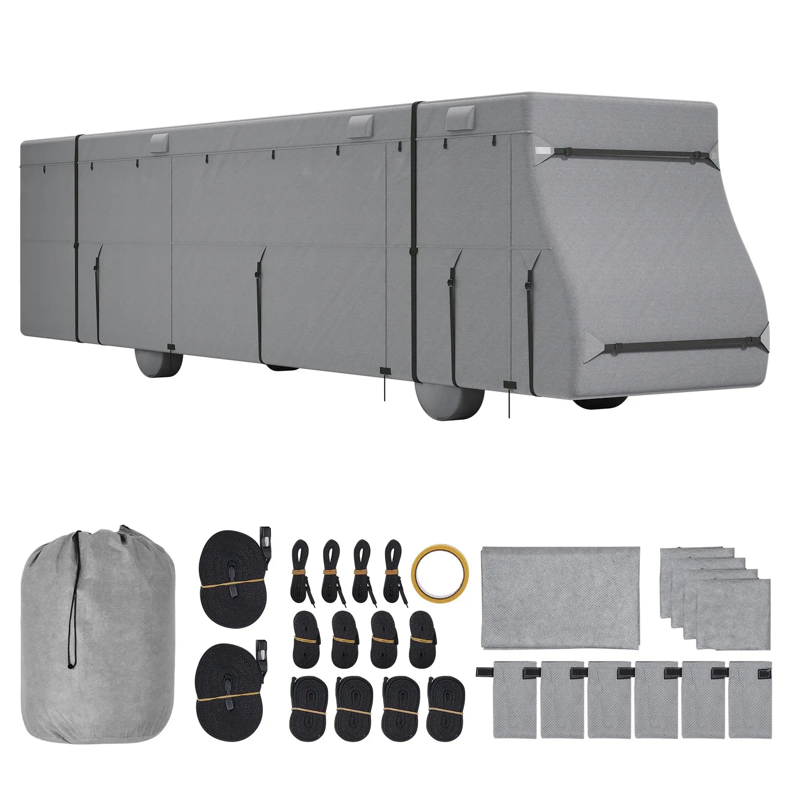 VEVOR Class A RV Cover, 40-43 ft Motorhome Cover, Non-woven Fabric Motorhome RV Cover, Waterproof, Windproof and Rip-Stop, Camper Cover with Storage Bag, Repair Patches, Straps and Tire Covers