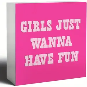 Hot Pink Girls Just Wanna Have Fun Wooden Box Sign, Preppy Desk Decor, Preppy Room Decor Teen Girls, Preppy Dorm Decor, Hot Pink Preppy Wood Signs for Home Girls Room Desk Table Decor, 5x5 Inch, Home Decor Products, Desk Signage Decoration