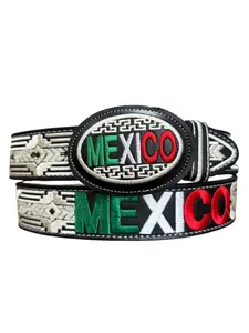 Cinto Vaquero Bordado Mexico de Piel Western Style Mexico Embroidered Leather Belt