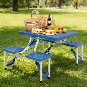 One-piece Portable Folding Table with Stool for Camping Picnics All-in-One Compact Design Lightweight Foldable Suitcase Style Outdoor Living Furniture