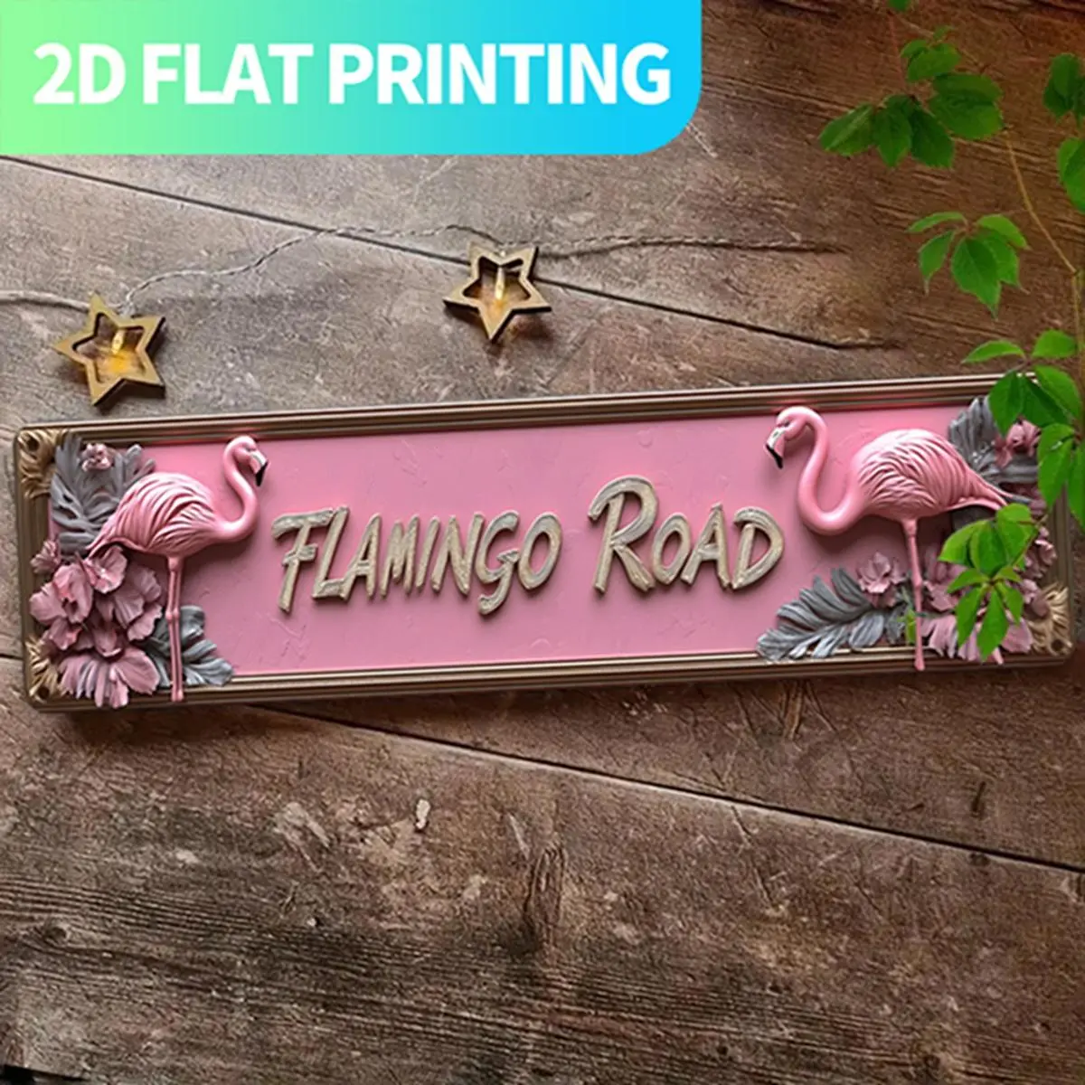 1pc Vintage Rectangular Tin Printing Flamingo Wall Sign - 15.7x3.9in 2D Flat Mid-Century Farmhouse Hanging Plaque, Pink Flamingos, Cursive Lettering, Distressed Beige Background, Pre-Drilled Holes for Room, Garage