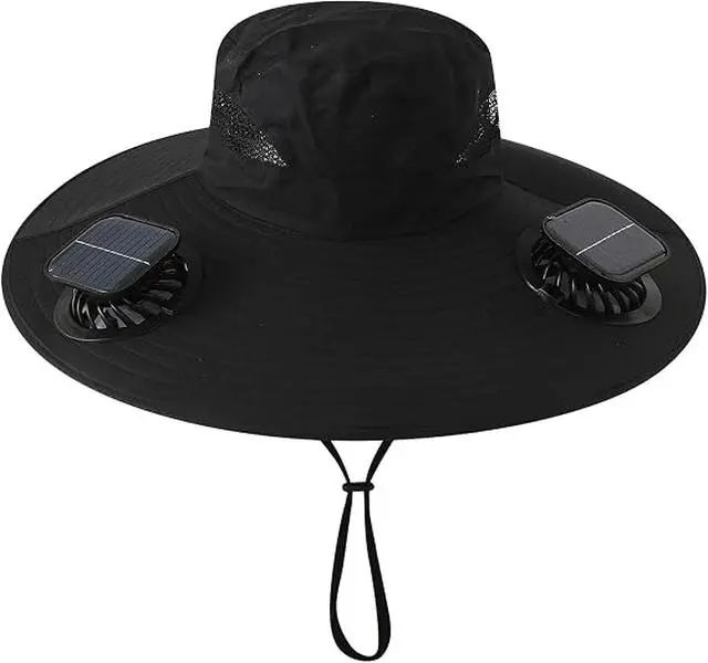 Solar Fan Bucket Hat UPF50+ UV Protection Wide Brim Fishing Hat Dual USB & Solar Charging Waterproof Windproof Cooling Sun Hat for Outdoor Gardening Camping Hiking Beach Men Women Summer Must Have
